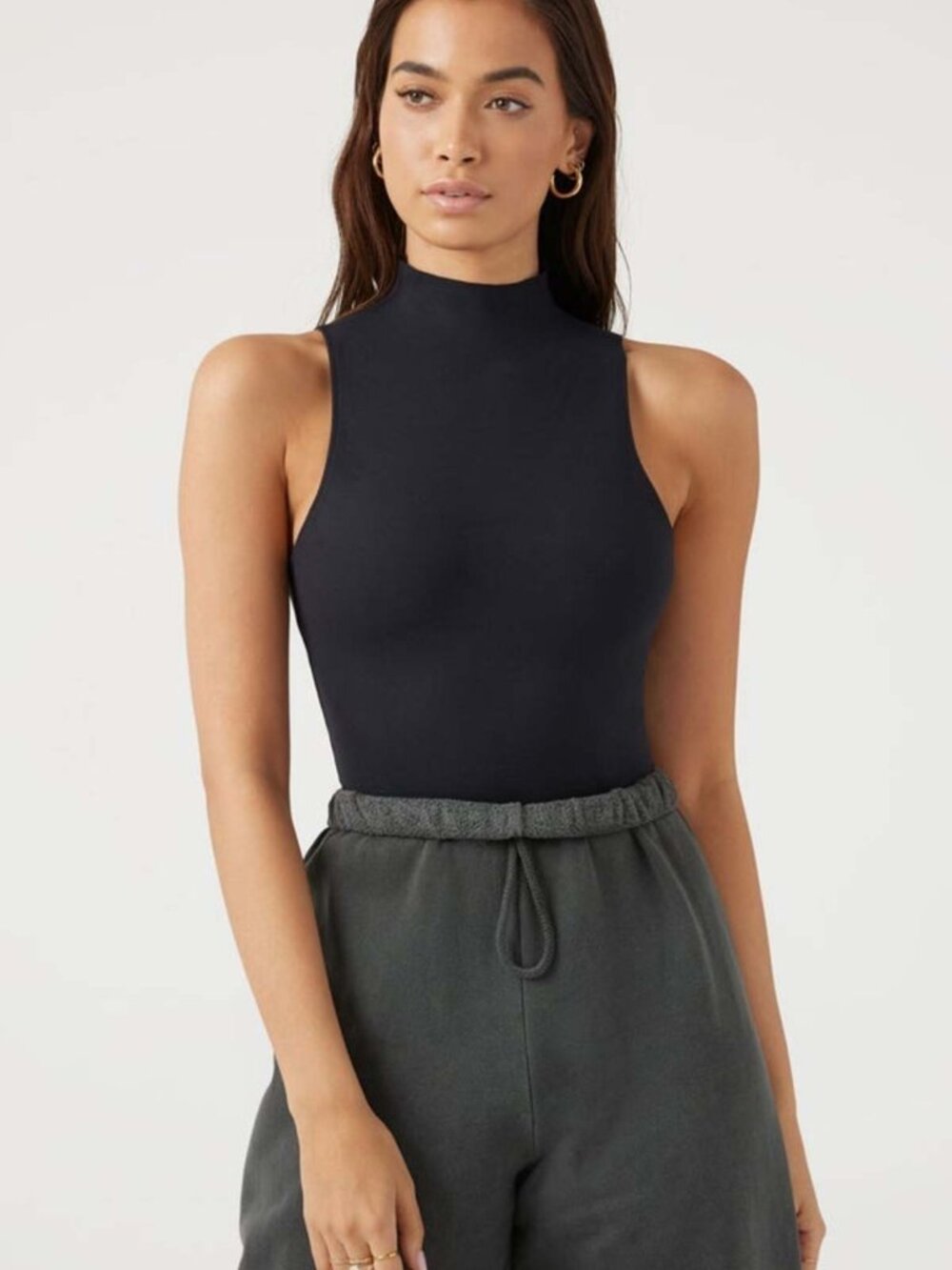 *ISO* Joah Brown Sleeveless Mock Neck Tank Black